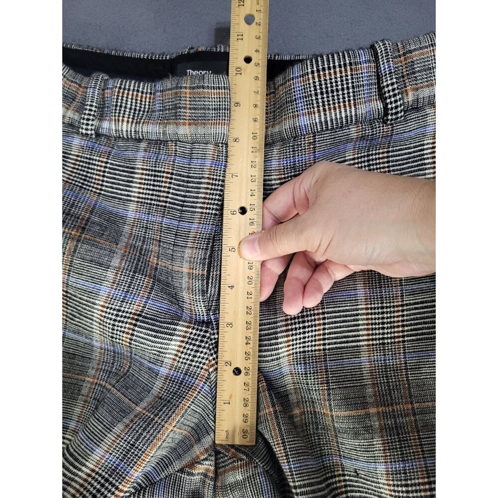 Theory Wool Blend Trousers Size 8 Autumn Plaid Straight Leg Ankle Acadamia - Picture 7 of 11